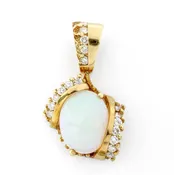18k Yellow Gold 15.30 CT Opal Cabochon 1.45 CTW Diamond Pendant #E70122-1