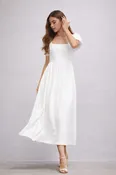 Bailey Square Neck Back Slit Puff Maxi Dress in Ivory