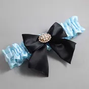 Alice Blue and Black Satin Wedding Garter / Blue and Black Wedding Garters / Cynthia # (305-305-123)-01-B01-M16