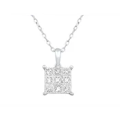 10K White Gold Princess Cut Diamond Cluster Pendant Necklace