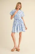 GG Jodifl Blue Floral Dress w/Front Tie