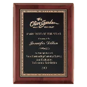 10 1/2" x 13" Airflyte Premium Rosewood Piano Finish Plaque with Gold Border Black Laserable Brass Plate