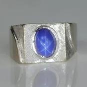 10K White Gold Florentine Finished Synthetic Star Sapphire Ring
