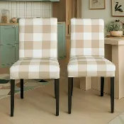 Beige Buffalo Check Slipcover Compatible with IKEA Henriksdal Chair | Farmhouse Dining Chair Cover | 100% Cotton Washable Chair Slipcover