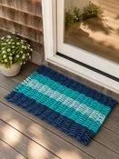 5 Stripe Lobster Rope Mat Navy Blue, Teal, Seafoam