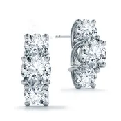 14k Vertical Three Stone Round Diamond Earrings