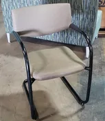 VITRA Visasoft Stackable Chair, Tan/Brown Dot Cushion, Black Frame.