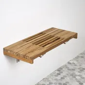 24" Wall Mount Fold Down Teak Shower Bench with Elegant Slot Openings