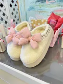 Corduroy Puffy Bow Sherpa Slipper Shoes