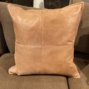(1/2) Tan Leather Pillows w/ Linen Back