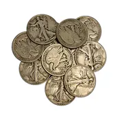 $10 Face Value Roll of Walking Liberty Half Dollars, (20) 90% Silver Coins