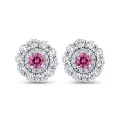 14K 0.14cttw Round Mahenge Pink Spinel 0.6cttw White Diamonds Stud Earrings