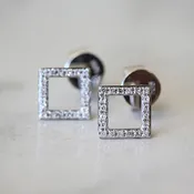 14k white gold geometric earrings studded with diamonds