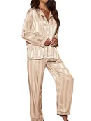 2 Piece Button Front Sleepwear Pants Set Loungewear: S / Champagne