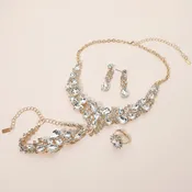 Clear Crystal Teardrop 4-Piece Formal Jewelry Set on Gold | 714977