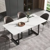 71" Rectangular Marble Dining Table, White & Black/Gold, Carbon Steel Legs, Seats 6–8