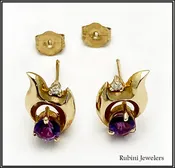 14Kt Gold Amethyst and Diamond Abstract Earrings