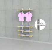 2×46″ SlatStrip Vertical Wall Mounted Retail Hanging and Shelving Display for 4 Wood Shelves with 2 Faceouts, 1-Section