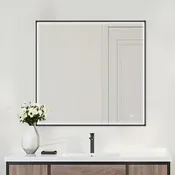COLINE 28" x 28" Square Black Metal Framed LED Mirror