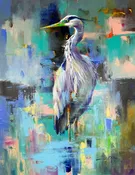 "Blue Heron" by J.M. Reyes 24" x 36" — Framing Wholesalers, Inc.