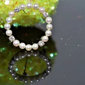 10K White Gold Circle Brooch With Pearls and Diamonds