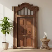 1800s Teak Wood 115 in. Tall Antique Door With Transom