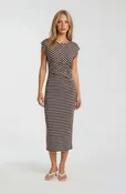 Brown Stripe Cap Sleeve Midi Dress