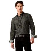 Ariat Black Textured Print Wrinkle Free Fitted Snap Shirt
