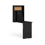 Black Fold-out Convertible Corner Desk with Shelves and Corkboard