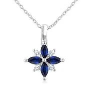 10K White Gold 4X2Marquise Shape Sapphire Diamond Pendant, 0.04Carat TW