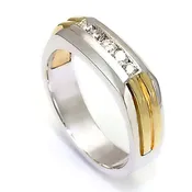 14K Two Tone Men's Band with Round Diamonds