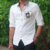 Husky Motif White Wool Crepe Shirt