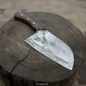 10-Inch Damascus Camp Cleaver — 5.5 Inch Blade, Tali Wood Handle, Silver Pins & Black Spacer