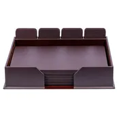 10 Seat Chocolate Brown Leather Conference Room Set w/ Square Coasters, 17 x 14 Size Pads