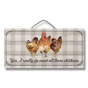 All These Chickens Decorative Slatted Pallet Wood Sign 12" by 6" Made in the USA Wire Hanger Doubles as an Easel