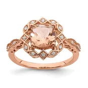 14k Rose Gold Halo 7.00mm Cushion-cut Morganite and 1/15 carat Diamond Complete Engagement Ring