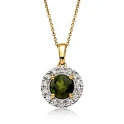 1.00 Carat Green Tourmaline Pendant Necklace with .33 ct. t.w. Lab-Grown Diamonds in 10kt Yellow Gold