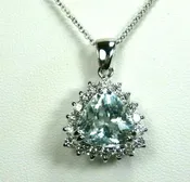 Aquamarine Pendant 18K Gold Halo Untreated Gemstones Made in USA