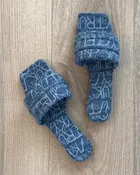 Skylar: Blue Denim Flat Mules, Open-Toe Backless Sandals