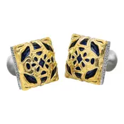 18k Gold & Lapis Lotus Cufflinks by William Henry