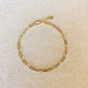 18k Gold Filled Short Link Paperclip Bracelet: 7 inches with extender