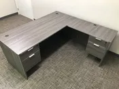 Coastal Grey Laminate L-Shape Desk with Pedestals