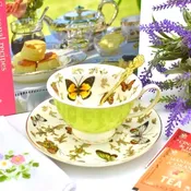 All Little Cute Things – Butterfly Garden Teacup & Saucer – Fine Porcelain – 8oz