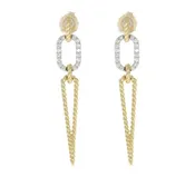 14K Two Tone Dangle Earrings, with Diamond Accented 14K White Gold Oval Link, and Inverted Teardrop 14K Yellow Gold Dangles