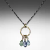 3-stone iolite necklace on gold vermeil hoop by Suzanne Q Evon