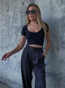 Back in Session V-Neck Top in Black