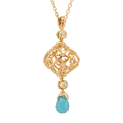 14K Yellow Gold Blue Topaz and Diamond Pendant
