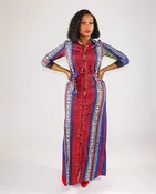 Fantasia Red Blue Multi Color Mixed Print Dress