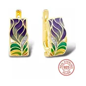 925 Sterling Silver Stud Earrings Gold Color Cubic Zirconia brincos