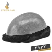 LYRICAL HAIR 0.10mm Thickness Durable Skin Knotted PU Human Hair System For Men 100% Hand Tied Woven Toupee for Men | Black